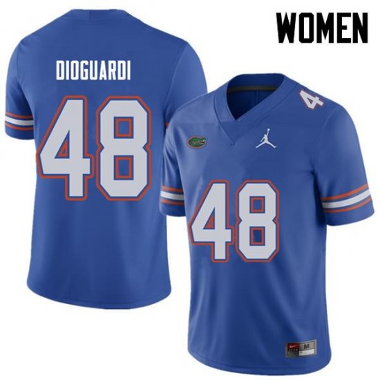 Women's Florida Gators #48 Brett DioGuardi NCAA Jordan Brand Royal Authentic Stitched College Football Jersey OLY7362ZP